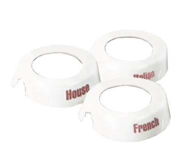 TableCraft CM12 ID Collar – 48 oz. Dispenser, White Plastic, Maroon Print, Fits 483/484 – 10/Set