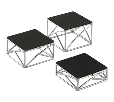 TableCraft Products CR3 3-Piece 6"x6" Square Risers, 2",3",4" Heights, Chrome Metal, Non-Slip Rubber - Set