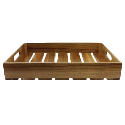 TableCraft CRATE114 Acacia Serving & Display Crate, 20-3/4" x 12-3/4" x 4-1/4", Brown, Fits 1/1 GN Pan