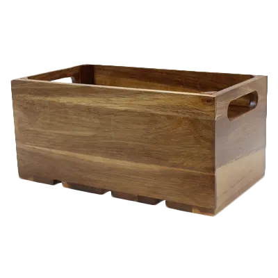 TableCraft CRATE136 - Acacia Wood Serving & Display Crate, 12-3/4" x 6-7/8" x 6-1/4", Brown, Handles