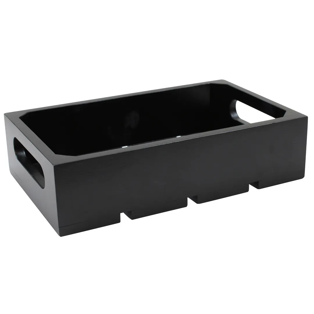 TableCraft CRATE13BK - Black Wood Serving Crate, 12-3/4" x 7" x 2-3/4", Fits 1/3 GN, Cutout Handles