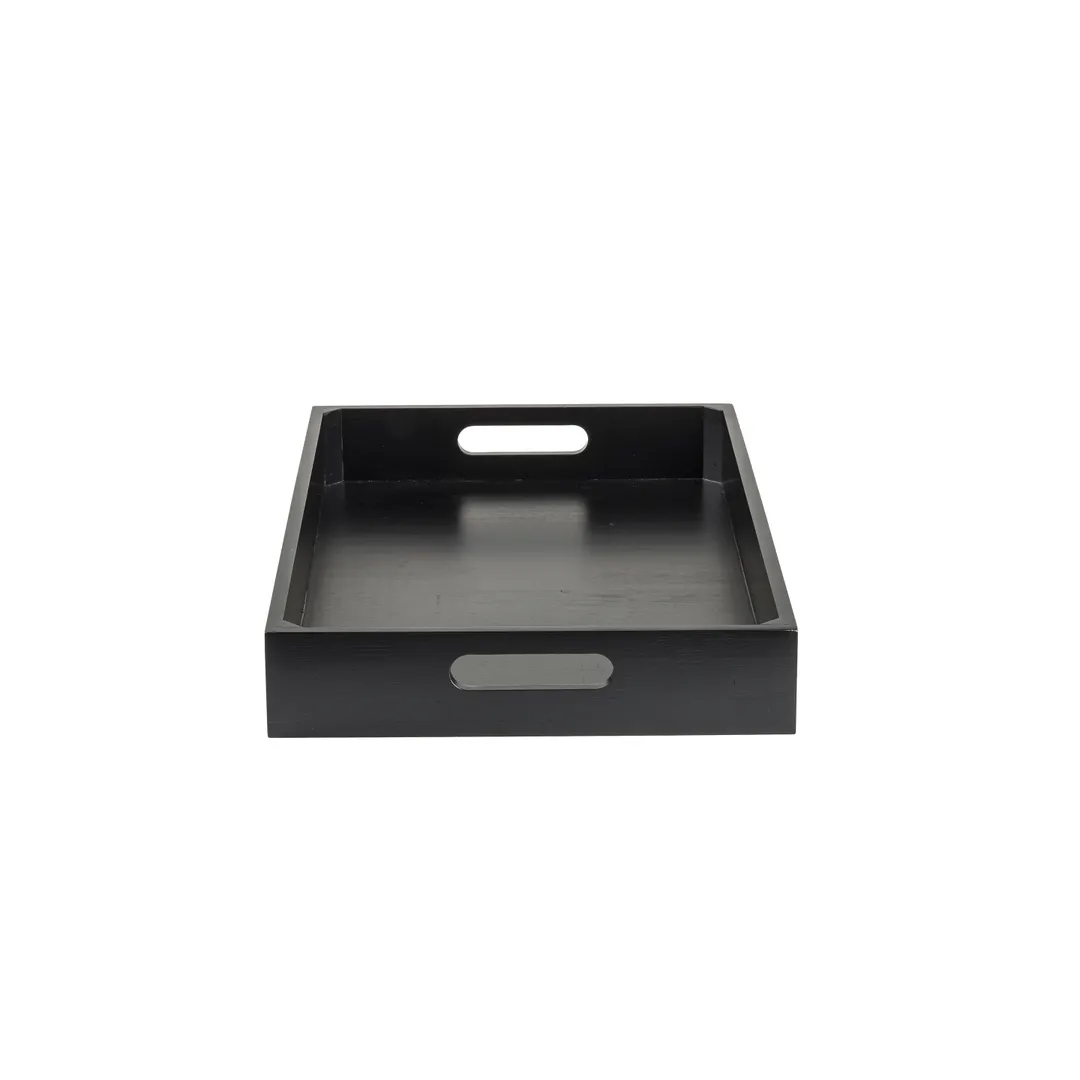 TableCraft CRATESB11BK - Black Wood Serving Crate, 20-7/8" x 12-3/4" x 2-3/4", Cut‑Out Handles