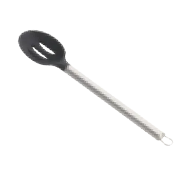 TableCraft Products CW401 Slotted Serving Spoon, 13" Long, Black Silicone Head, Steel Handle