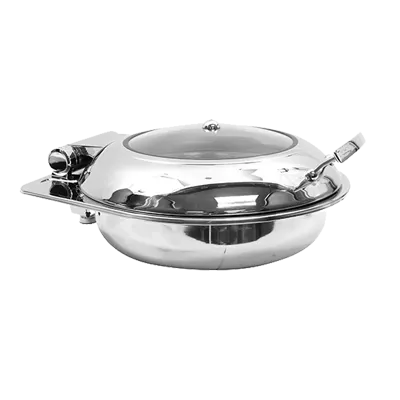 TableCraft CW40165 6‑qt Stainless Steel Chafing Dish, 17‑1/4” Dia, 19‑1/4” H, Hinged Cover, Steam Pan