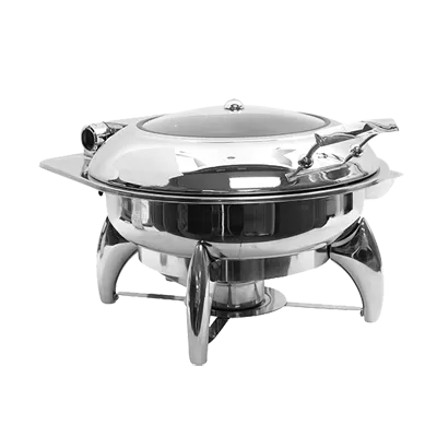 TableCraft CW40177 Fuel Chafer Dish, 6‑qt. Round Stainless Steel, Hinged 17‑1/4" × 19‑1/2" × 12‑1/4"