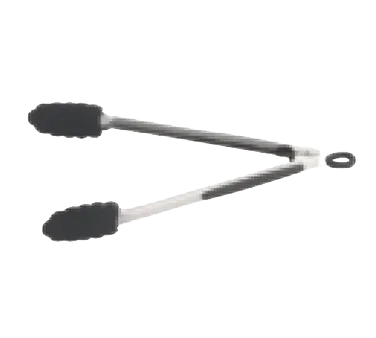 TableCraft CW404 Utility Tongs – 13-1/2" Black Silicone Head, Stainless Steel Handle, 12-13" Size