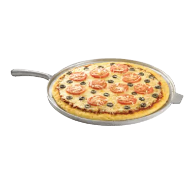 TableCraft CW4100W Pizza Pan – 16” Round, 1/2” Thick, Cast Aluminum, White, Handle, NSF