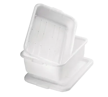 TableCraft DBF55 Drain Box Set – 21" x 15" White Polyethylene, 4-5" 1/4" Holes, Dishwasher Safe