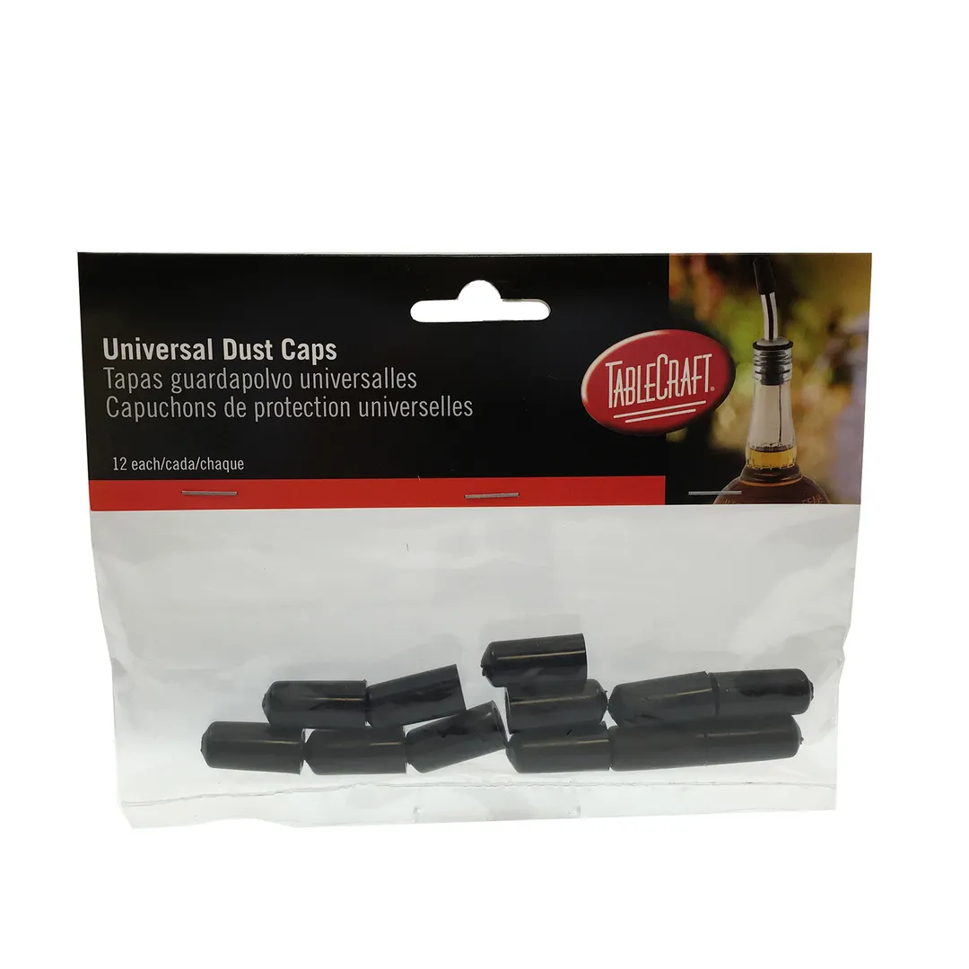 TableCraft DCBK - Dust Cap Cover for Liquor Pourers, Opaque Black, BPA-Free Dishwasher Safe - 12/Pack