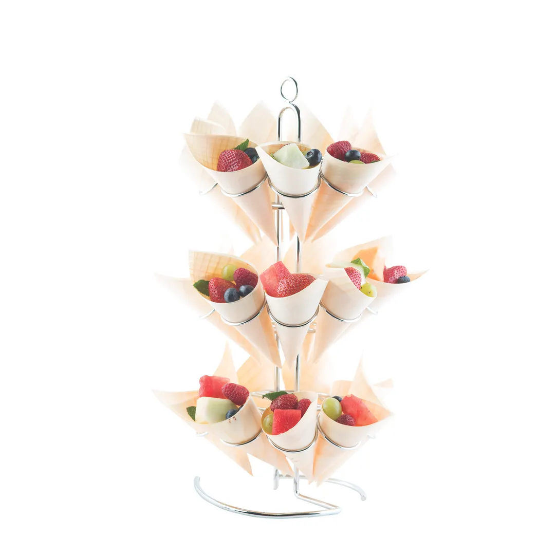 TableCraft DCH27 3-Tier Chrome Ice Cream Cone Holder, 7" x 7" x 16-3/4" Holds 27 Cones