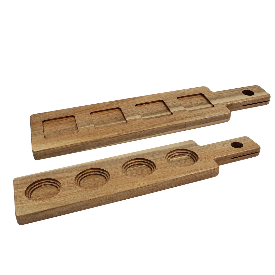 TableCraft Products FLIGHT2 - 17" x 4" x 5/8" Wood Paddle, Holds 4 2¼" Glasses, Reversible Beer/Wine