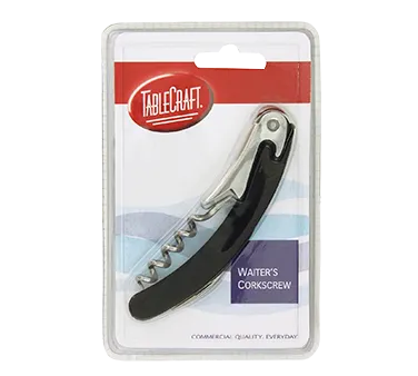 TableCraft Products H1230C Waiter's Corkscrew, Black Rubber Handle, Metal Blade, Twist & Pull Opener