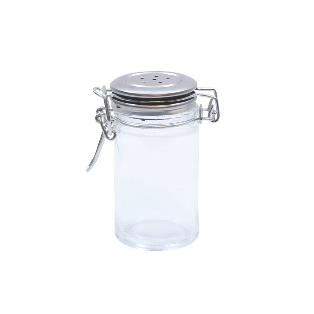 TableCraft H2S&P 2oz Glass Salt & Pepper Shaker Set, 1-3/8" Dia, 3-3/8" H, Stainless Clip Top