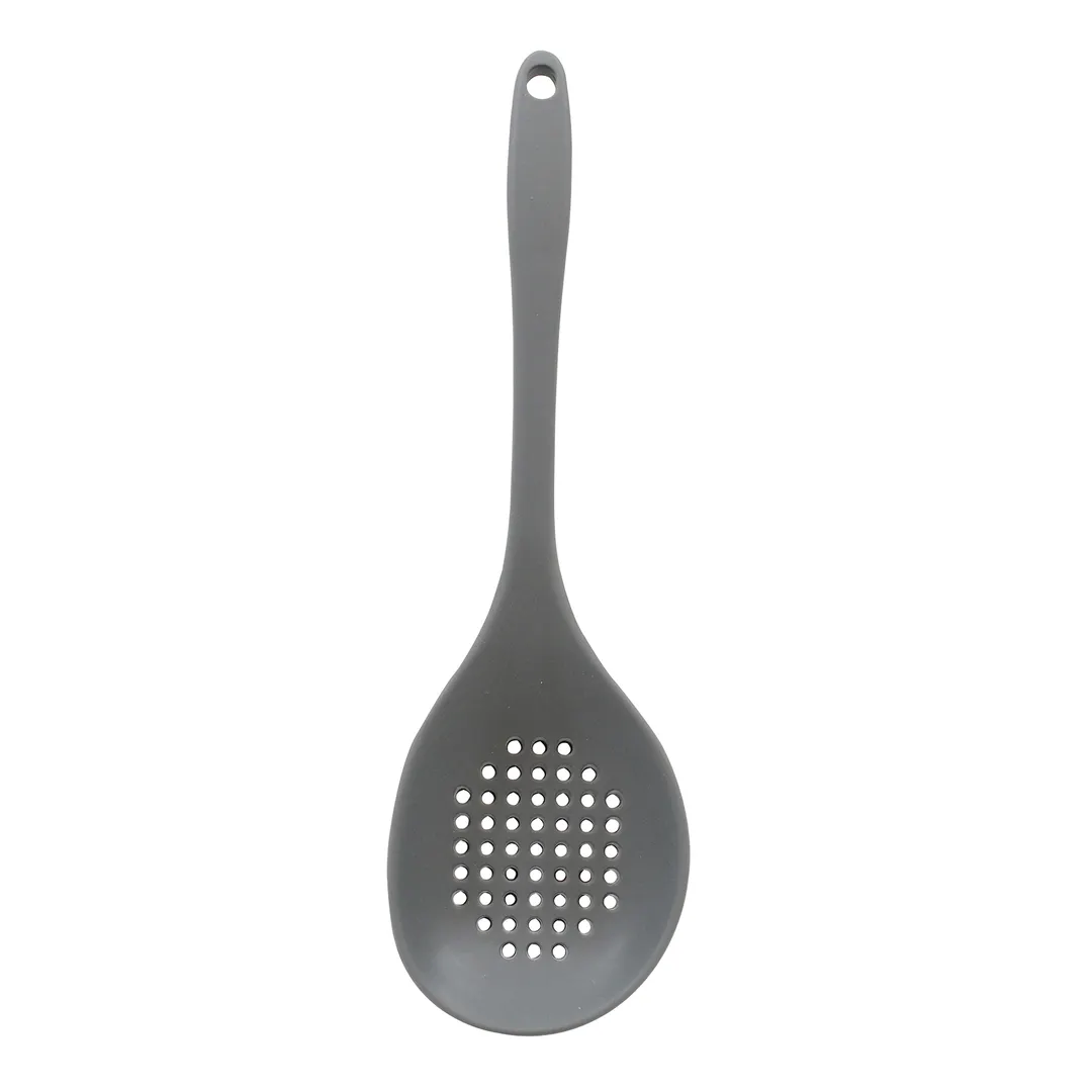 TableCraft H3903GY Perforated 13" Silicone Serving Spoon, Heat‑Resistant 400°F, Gray, BPA‑Free