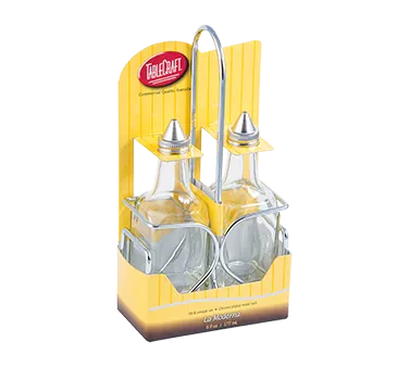 TableCraft H600N2 Oil & Vinegar Cruet Set, 2 x 6 oz Cruet Bottles, Chrome Plated Rack