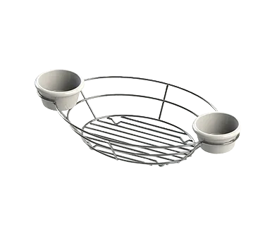 TableCraft H711372 - Oval Serving Basket 13" x 7" x 2", Chrome Plated, 2 Ramekin Holders, Hand Wash
