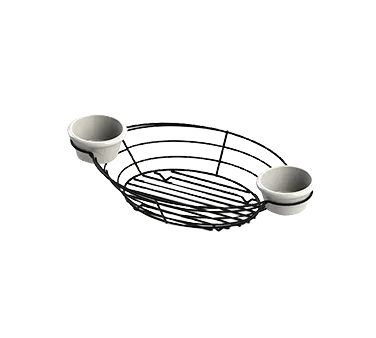 TableCraft Products H711372BK Oval Serving Basket 13" x 7" x 2" Black Metal Ramekin Holder