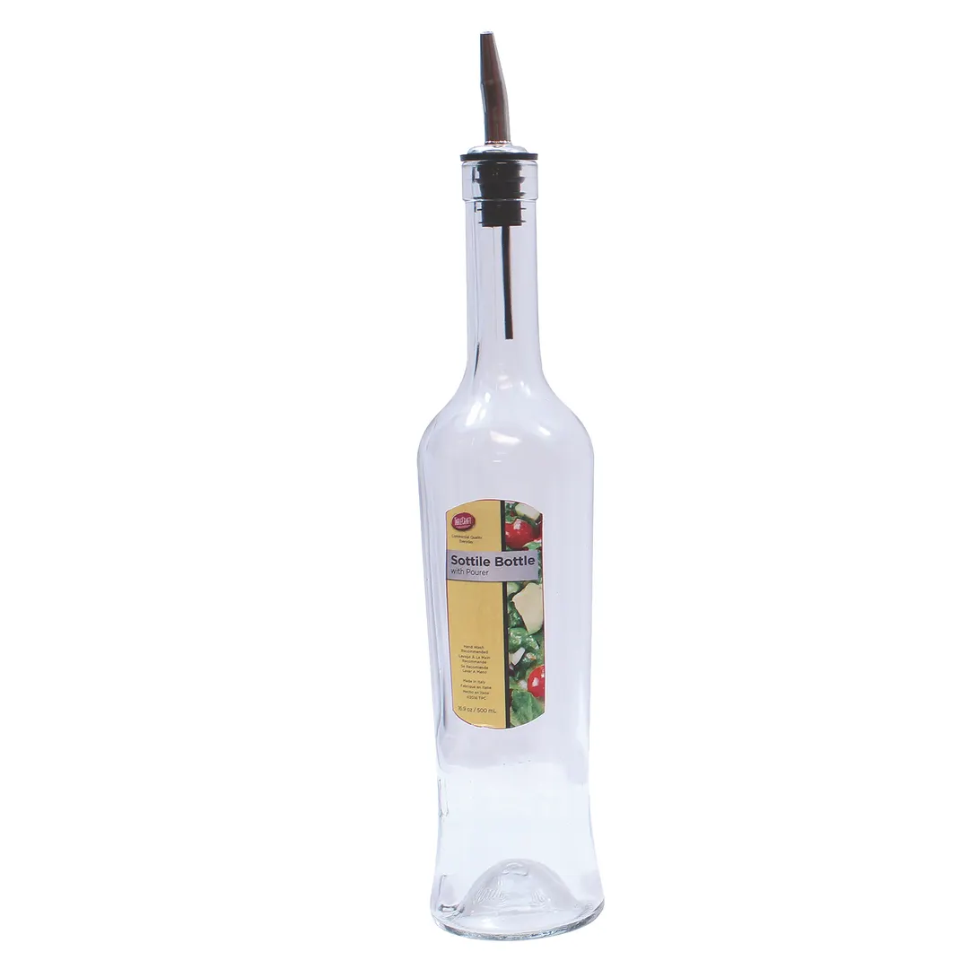 TableCraft Products H933 - Cash & Carry Sottile™ Glass Bottle, 17 oz, Steel Pourer, 13‑23 oz