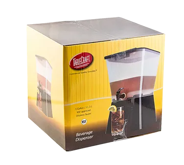 TableCraft H953 3‑gal Non‑Insulated Beverage Dispenser, 10‑7/8"x12‑1/2"x16‑3/4"H, Black Poly, FDA Approved