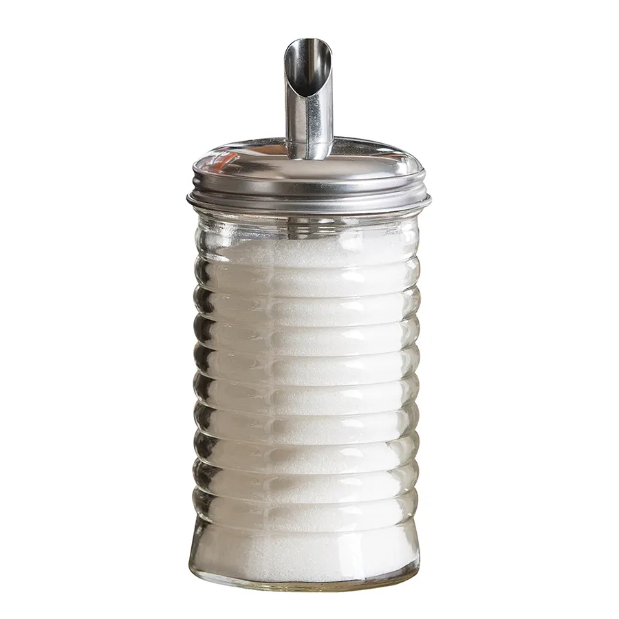 TableCraft HBH860 Beehive Sugar Pourer, 12 Oz, 6-5/8" Height, Clear Glass with Stainless Steel Spout