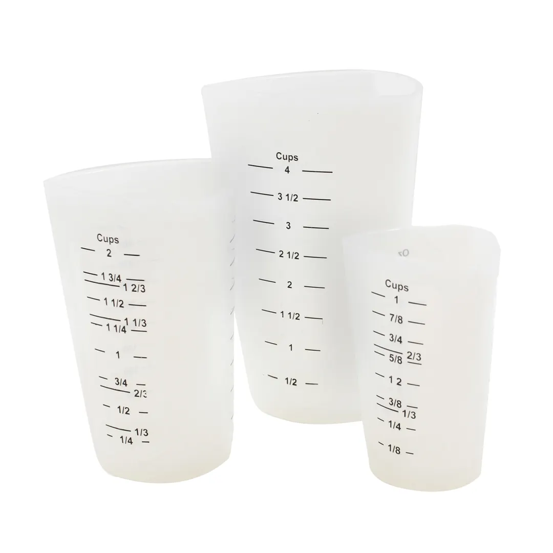 TableCraft HSMC3 Silicone Measuring Cups - 1, 2, 4 Cup, Microwave/Dishwasher Safe, 450°F - 3/Set