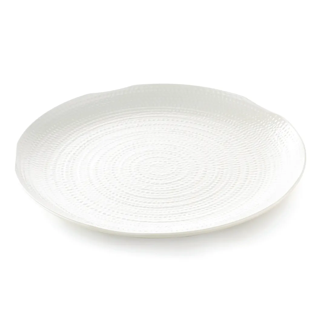 TableCraft M22 - 22" Round White Melamine Serving & Display Tray, Pebbled Pattern