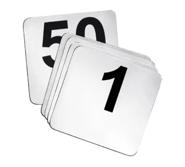 TableCraft N150 - 4" Stainless Steel Restaurant Table Numbers Set, 1-50 Cards, Hand Wash Only