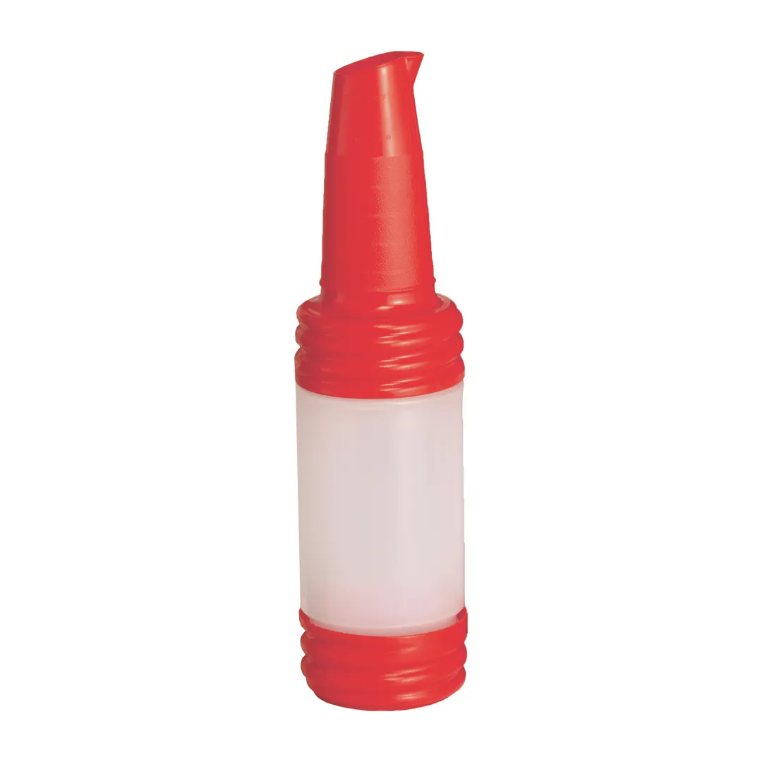 TableCraft N32VR - 32oz Red PourMaster Bottle, V-Neck Top, Dishwasher Safe, Bartending Pourer