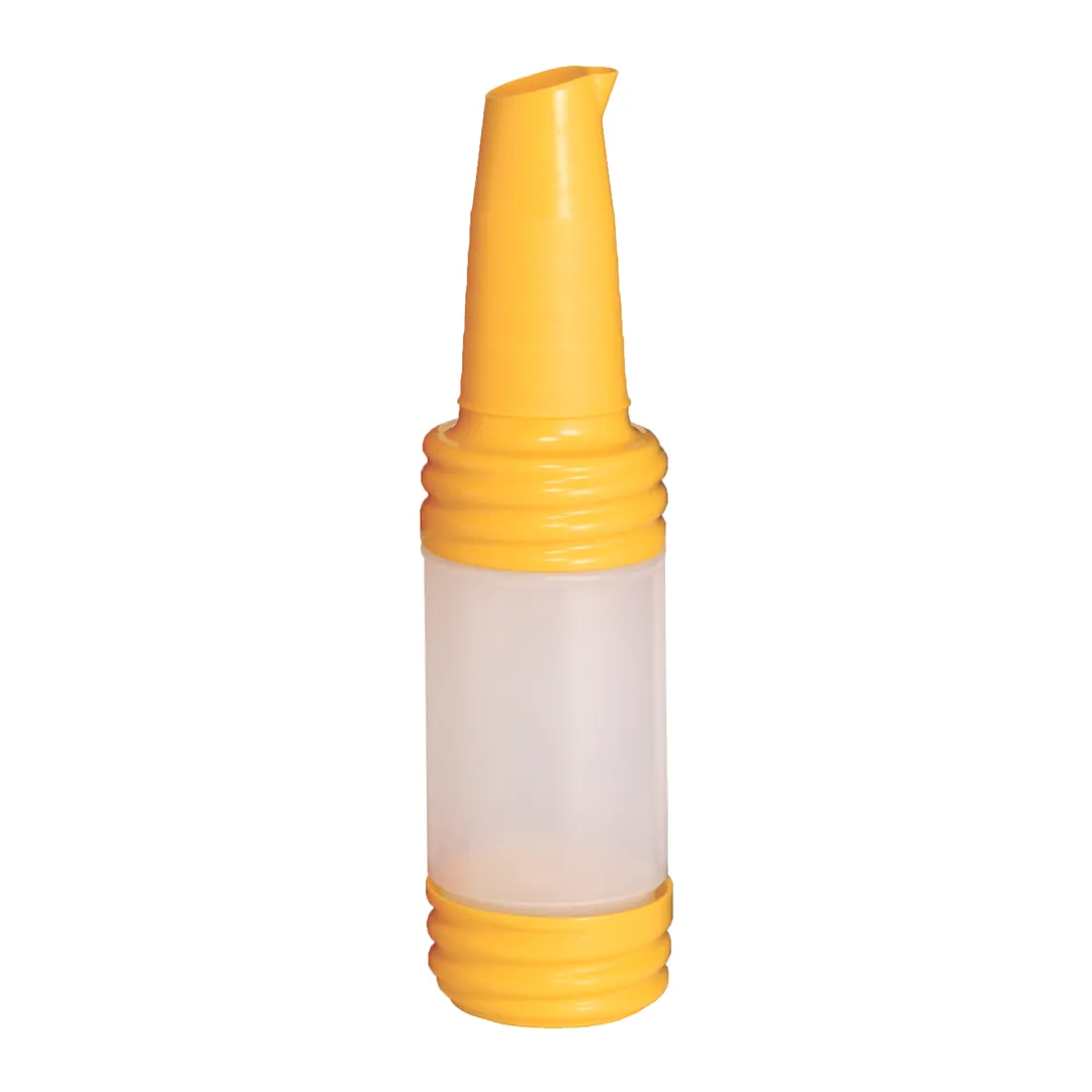 TableCraft Products N32VY - 32oz Yellow PourMaster V-Neck Bottle, Dishwasher Safe, Bartender Pourer