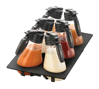 TableCraft N481BK Salad Dressing Dispenser Set - 6x48oz Polycarbonate, Black, 10 Tags, NSF - 6/Set