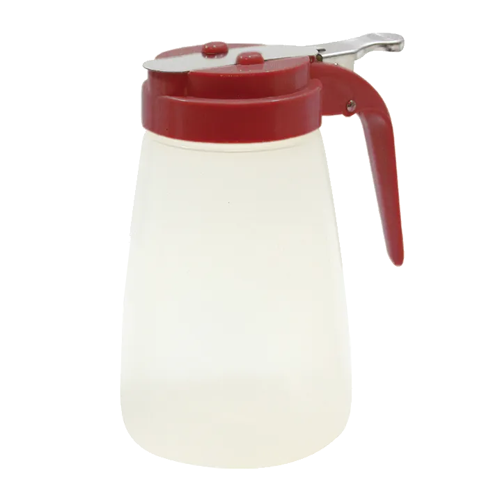TableCraft PP10RE Syrup Pourer – 10oz, Chrome‑Plated Metal Top, Red ABS, BPA‑Free Polypropylene Jar