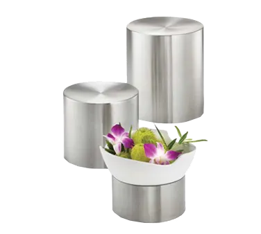 TableCraft RR3 Riser Set – 3-Piece, 8"x9", 7"x6", 6"x3", Stainless Steel, Round, Silver - 1/Set