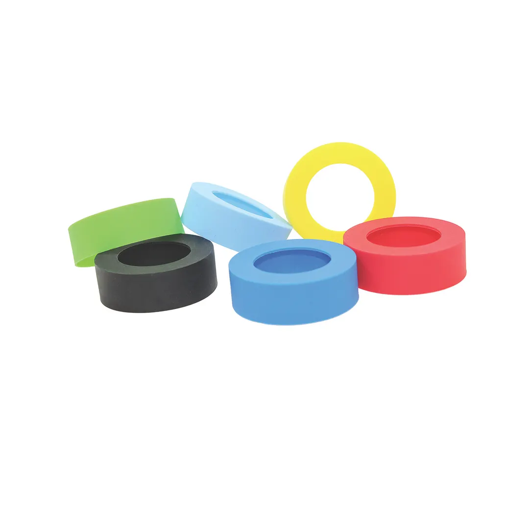 TableCraft SB53A Cash & Carry Widemouth 53mm Silicone Sauce Bands, Assorted 6 Colors - 12/Pack