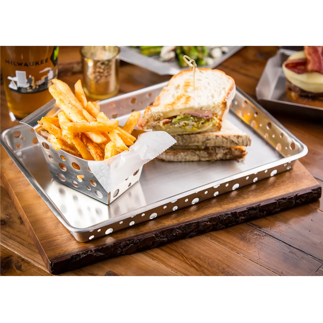 TableCraft SCB965 Stainless Steel 9" x 6-1/2" x 1-1/4" Rectangular Tray, Brushed, Dishwasher Safe