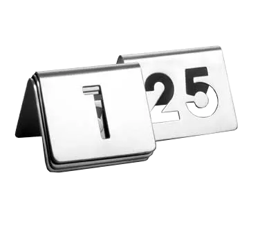 TableCraft Products TC125 Number Tent Set, 2-1/2" x 2" Stainless Steel, Dishwasher Safe, #1-25, Set