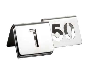 TableCraft Products TC150 - Stainless Steel 2-1/2"x2-1/2" Table Number Set, #1-#50, Dishwasher Safe