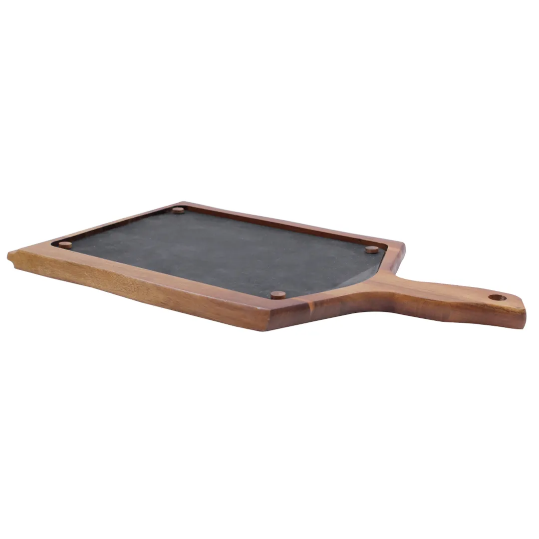 TableCraft UCW10 Sizzle Thermal Platter Underliner, 15-3/4" x 9" Rectangular Wood, Acacia, 400°F