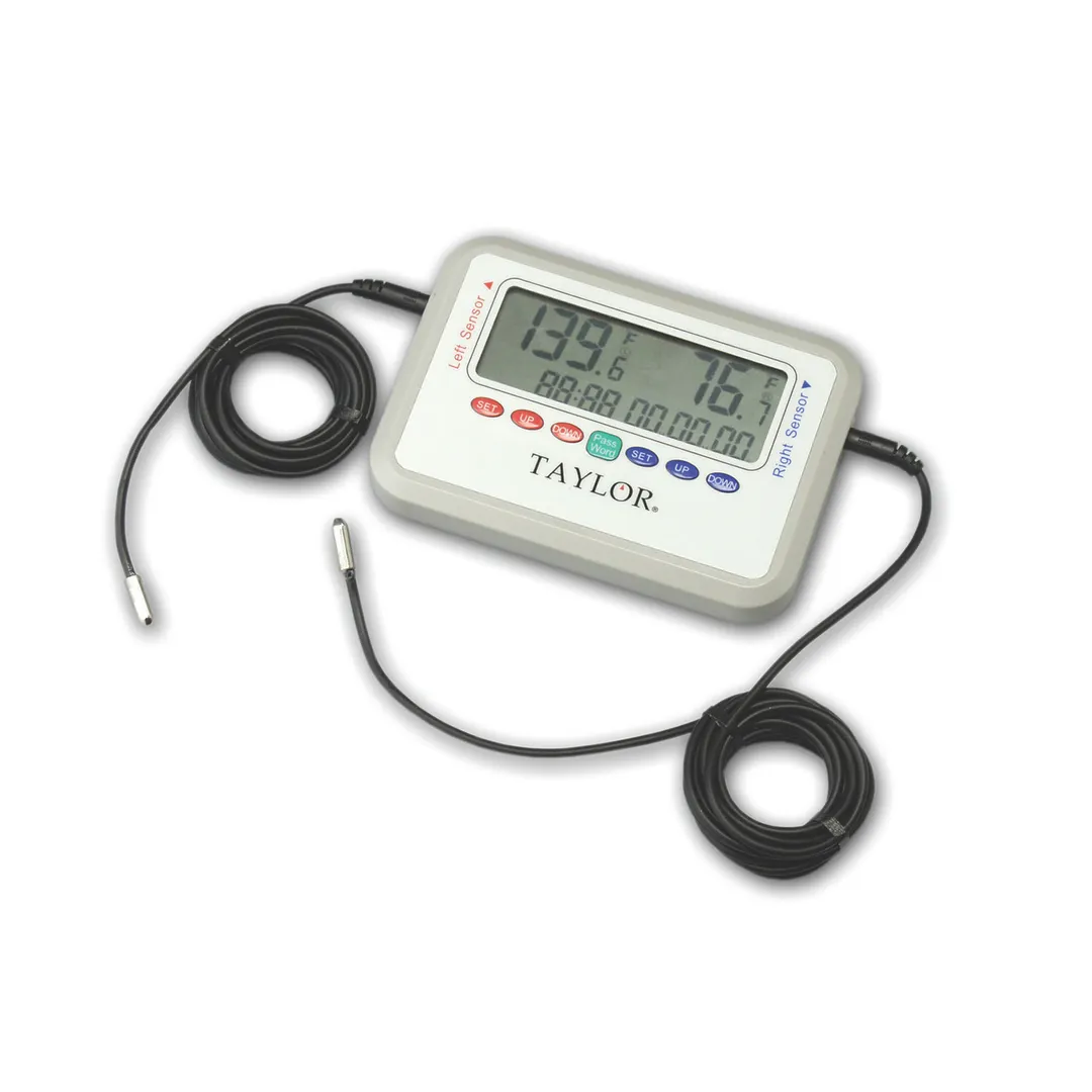 Taylor Precision 1442 Refrigerator Thermometer, -40°F–221°F, Dual 6′ Probes, Alarms, 2 AAA Batteries