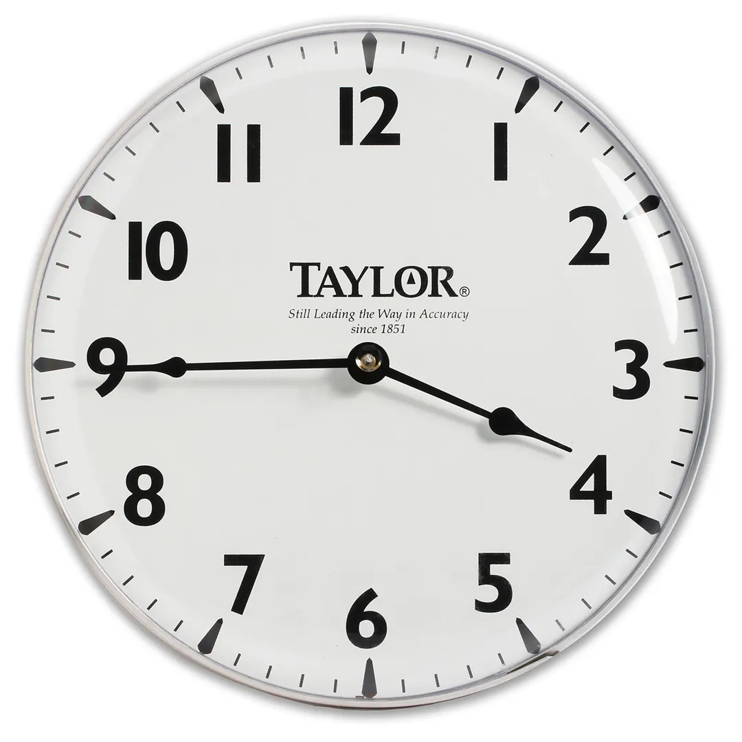 Taylor Precision 166 Patio Clock – 12" Diameter, Weather‑Resistant, Silver Bezel, Screen Graphics