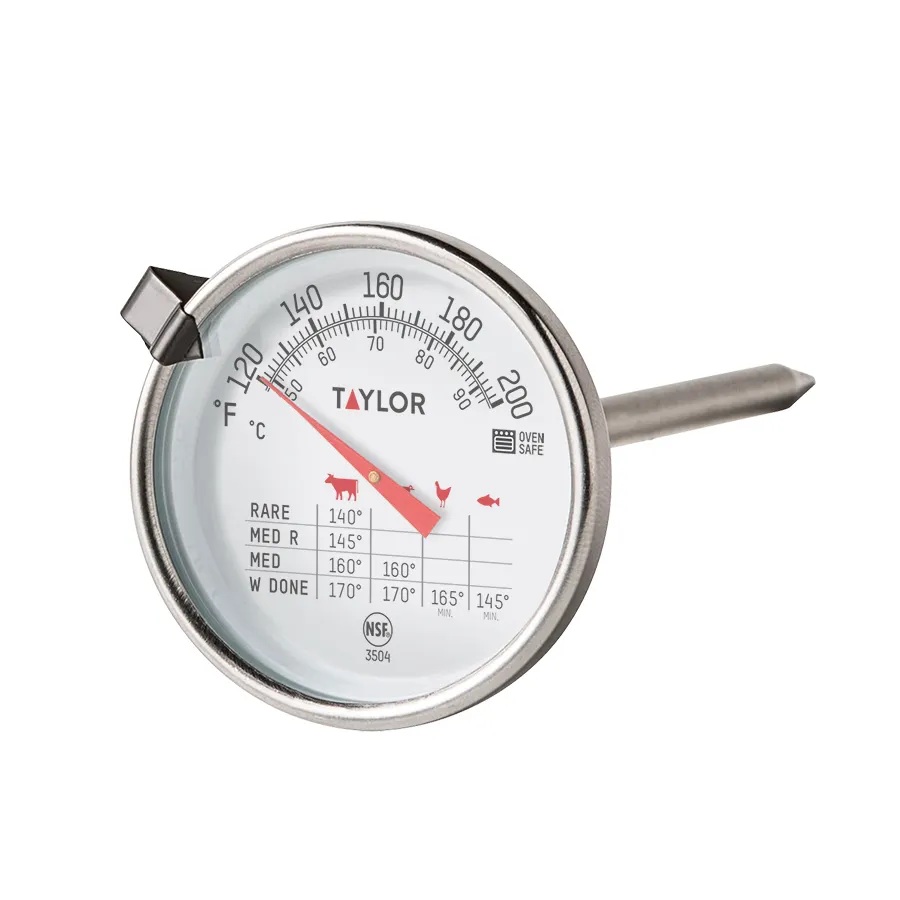 Taylor Precision 3504FS Meat Thermometer 2" Dial with USDA Scale 4-1/2" Stem, 120‑210°F Oven‑Safe NSF