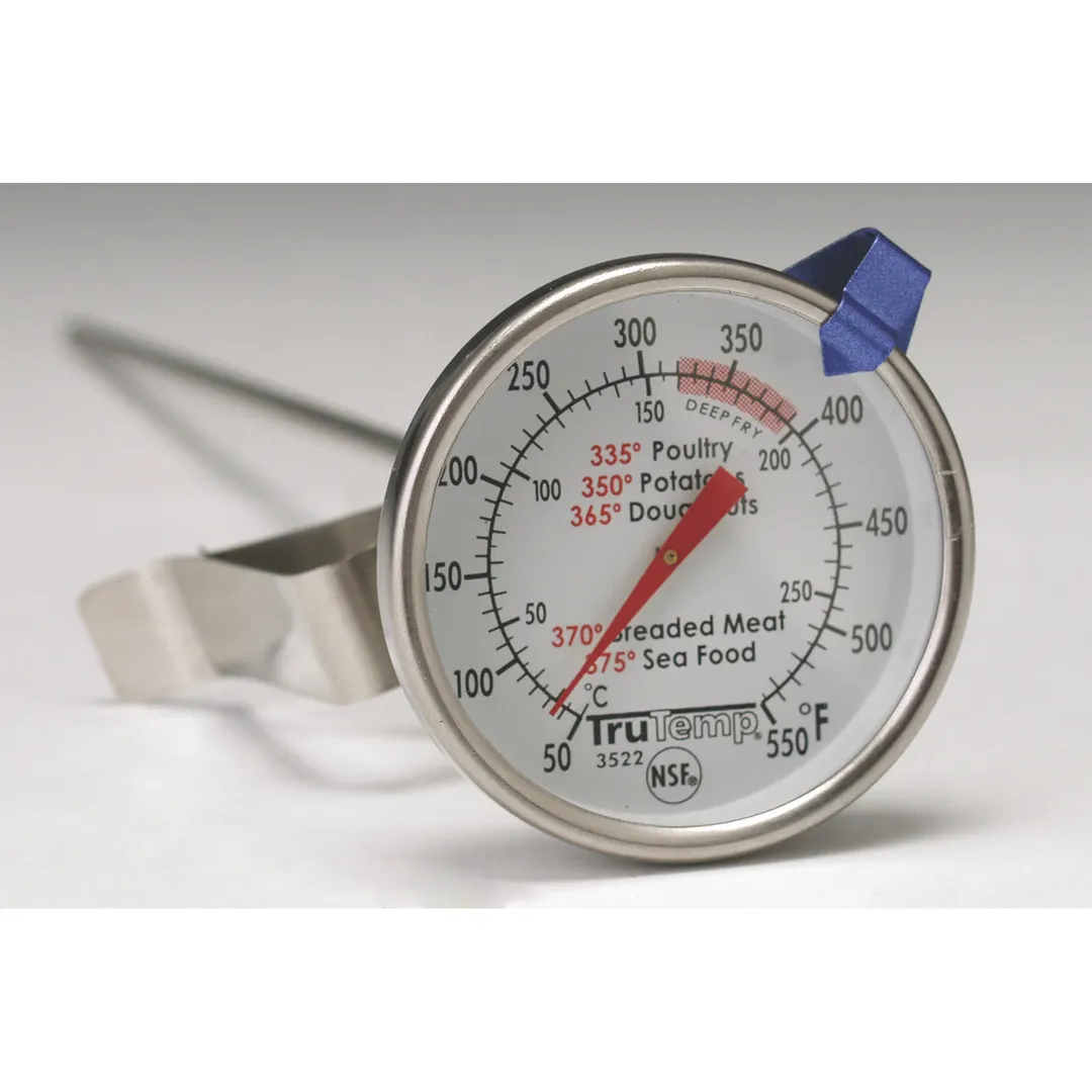 Taylor Precision 3522FS Deep Fry Thermo, 1‑3/4" Dial, 12" Clip, 50°‑550°F Indicator, NSF