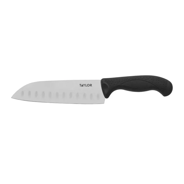 Taylor Precision 5248374 7" Santoku Knife, 12-1/5", Black Handle, High‑Carbon Steel, NSF