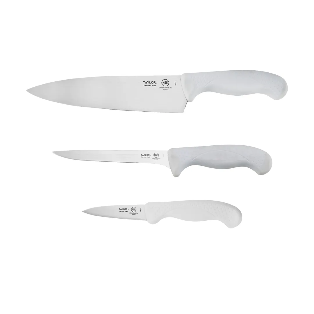 Taylor Precision 5274195 Knife Set - 3-Piece German Steel, 8" Chef, 6" Boning, 3-1/4" Paring, Nylon