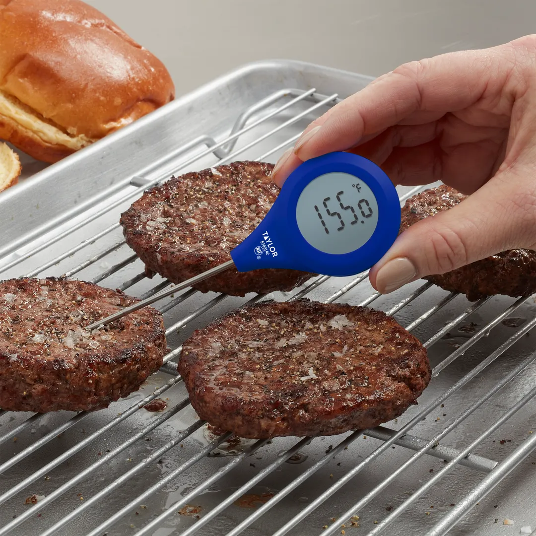 Taylor Precision 5302142BLU Digital Meat Thermometer, Rotating Display, Waterproof, Blue
