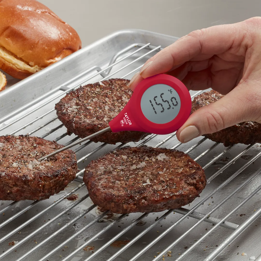 Taylor Precision 5302142RD Digital Meat Thermometer, Rotating Display, Waterproof Red Probe 12"