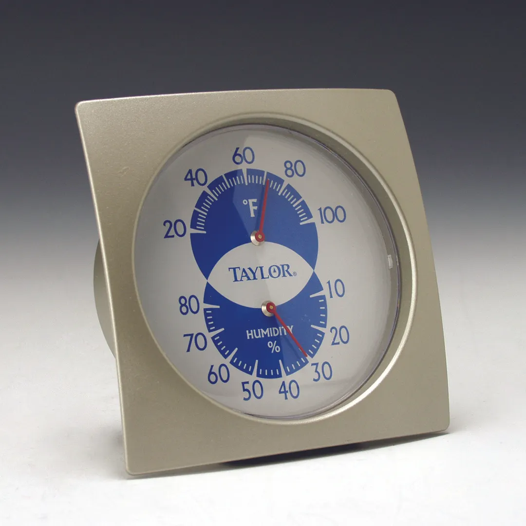 Taylor Precision 5504 Thermo‑Hygrometer 20°‑100°F Temp, 10%‑80% Humidity, 4" Case – Hangs Or Stands