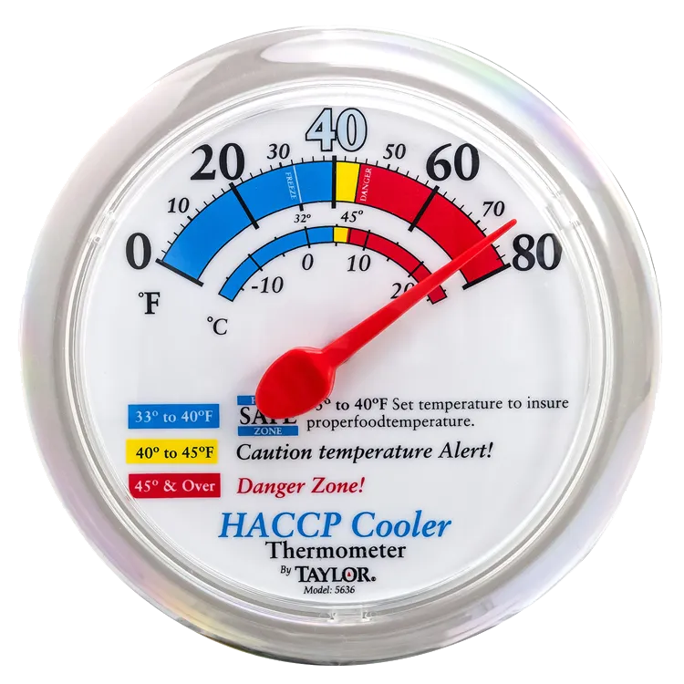 Taylor Precision 5636 HACCP Dial Thermometer, 6" Probe, 0°‑80°F (‑17°‑26°C) Range, Wall‑Mount