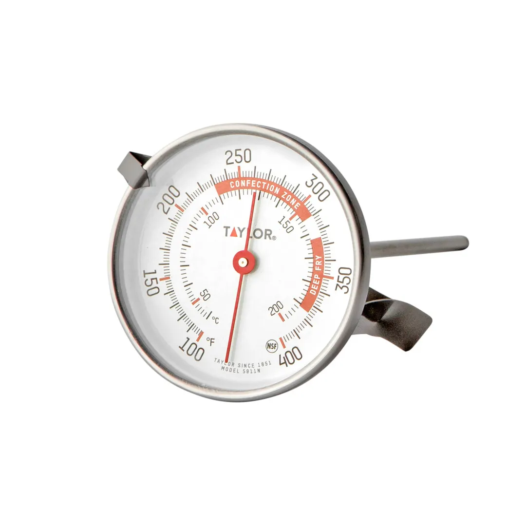 Taylor Precision 5911N Deep Fry/Candy Thermometer, 3" Dial, 100°‑400°F Range, 6" Stem Clip, Safe, NSF