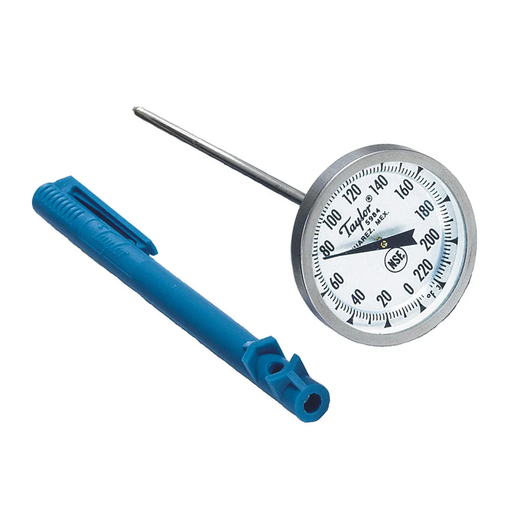 Taylor Precision 5984J Pocket Thermometer - 0°-220°F, 1" Dial, 5-6" Steel Stem, NSF, Clip-On Case
