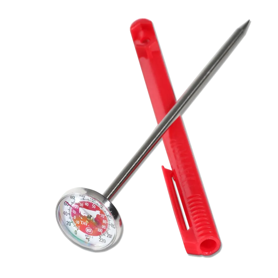 Taylor Precision 6092NRDBC Thermometer 1" Dial, 5" Stem, Red, 0‑220°F, Steel, NSF, Calibration Sleeve